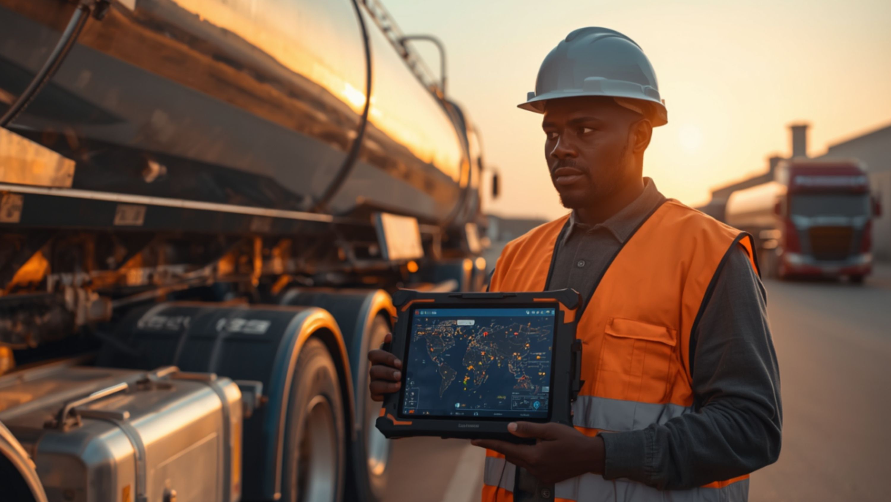 Professional tanker driver during safety inspection