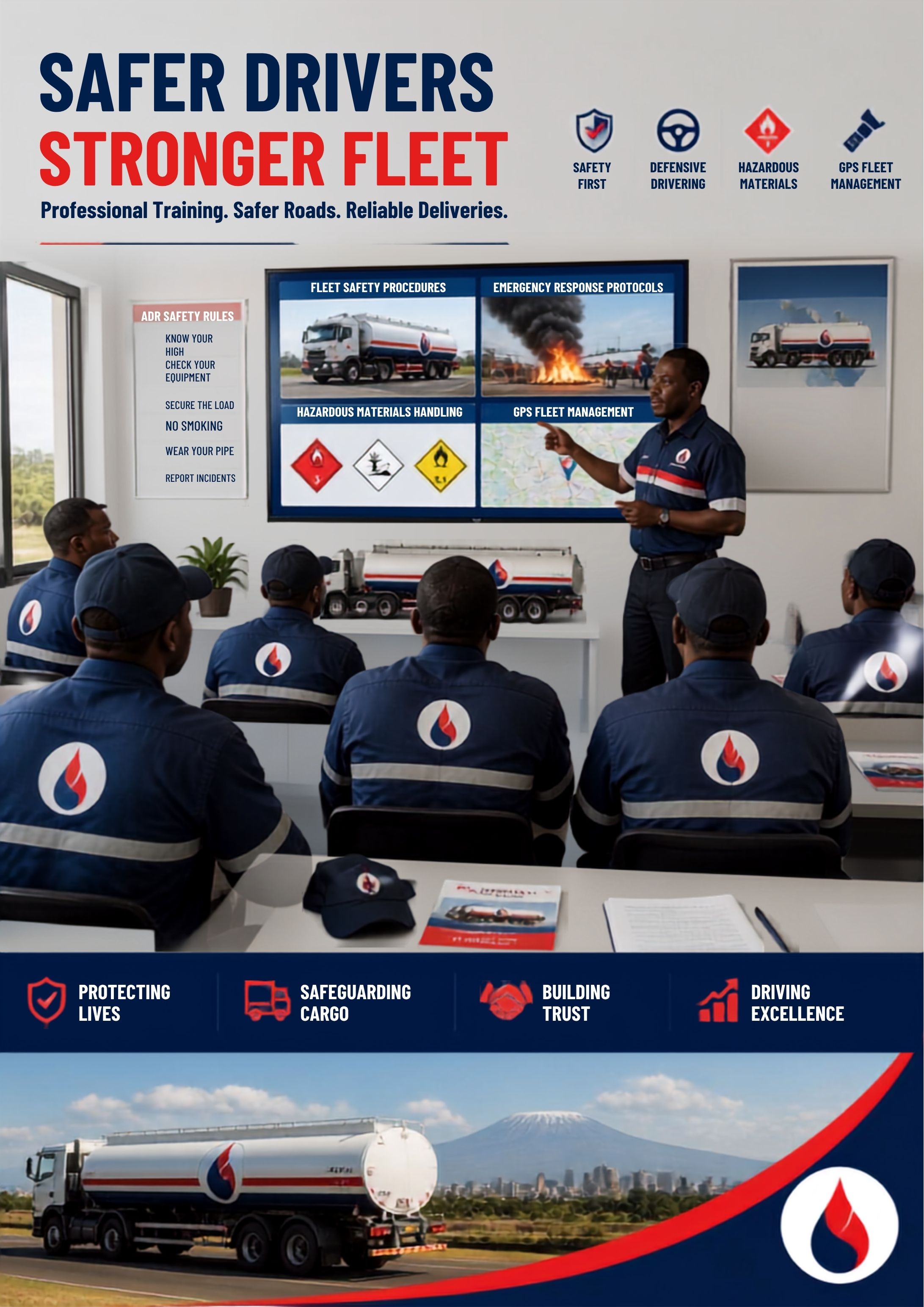 Petroleum tanker drivers attending professional safety training